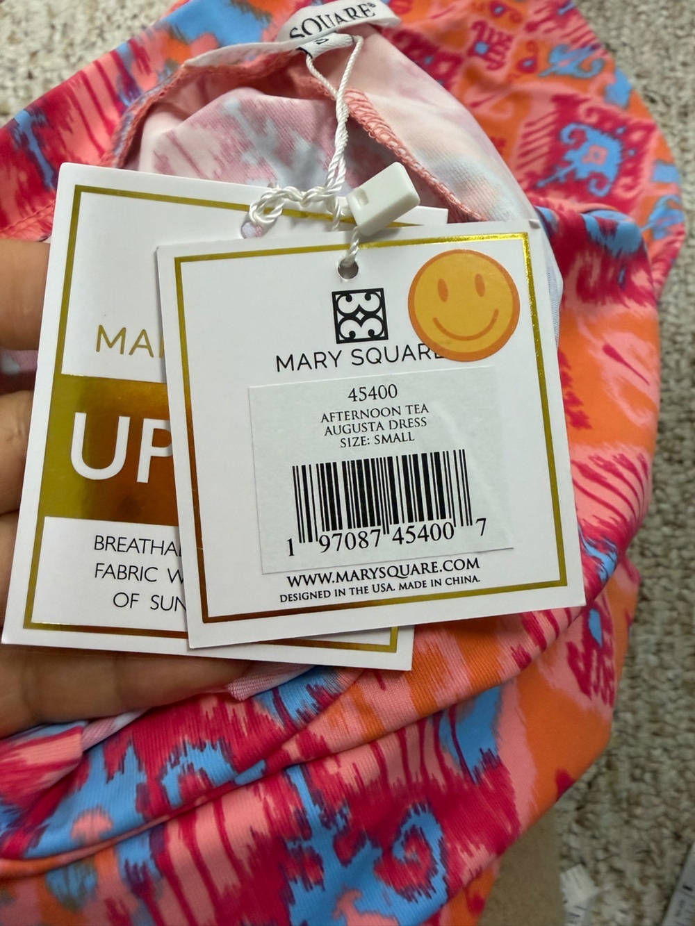 Mary Square Bright Orange Ikat-Print Short Sleeve Mini Dress size S new with tag - Picture 5 of 7